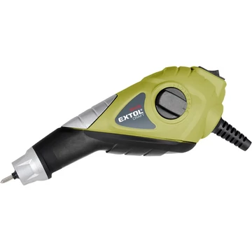 Mini gravírozó gép, 6.000 ford/perc, 13 W; volfrám-karbid (vídia) gravirozó hegy, szabályozható mélység