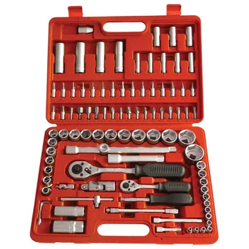 Dugókulcs klt., CV., racsnis 45fog ; 1/4" és 1/2", 94db, 4-32mm, 32db bit(lapos, kereszt,imbusz,torx), gyertyakulcs16&21