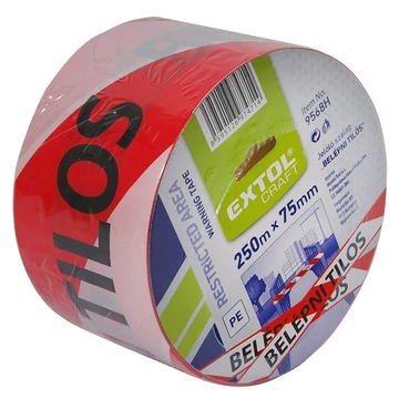Jelölő szalag, piros-fehér; 75mm×250m, polietilén "BELÉPNI TILOS" felirattal, (kordonszalag)