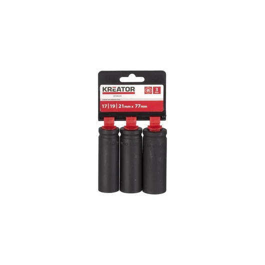 Kreator ütvecsavarozó dugókulcs készlet hosszított 1 / 2" 17,19,21mm x 77mm KRT095200