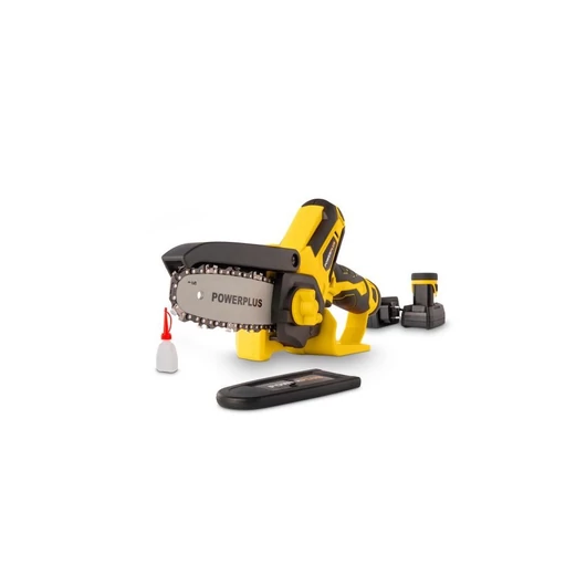 PowerPlus sárga mini láncfűrész  12V 4" +2x akkuval 2.0Ah POWXG1045