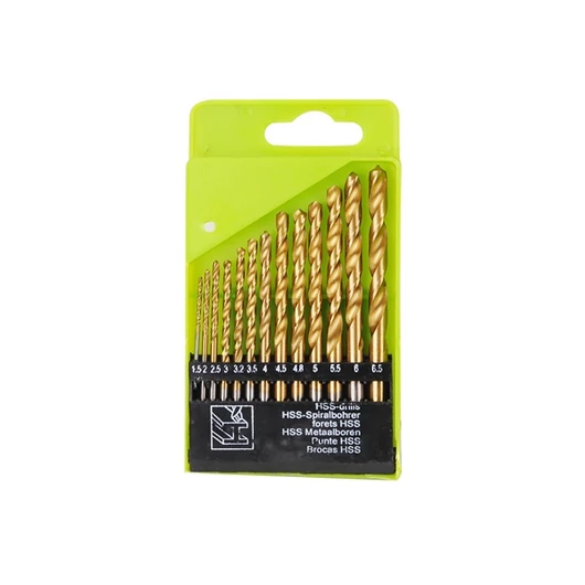 Fémcsigafúró klt. HSS TITÁN bevonatú; 13db, 1,5- 6,5mm (műanyag dobozban)