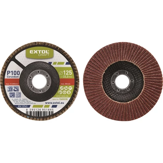 Lamellás csiszoló acél, Alu, műa. és fa munkadarabok csiszolására, 125×22mm; P120, kúpos,max.:12.300 ford./perc, EN13743