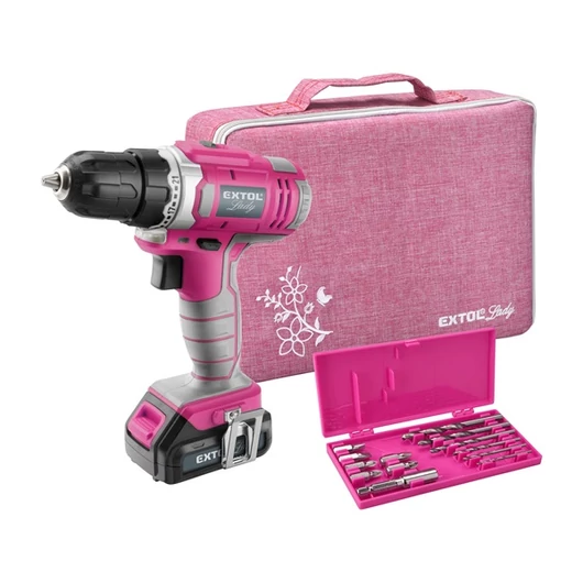 Akkus fúrócsavarozó, 12V, Li-ion, Extol Lady, 1db 1300 mAh akku