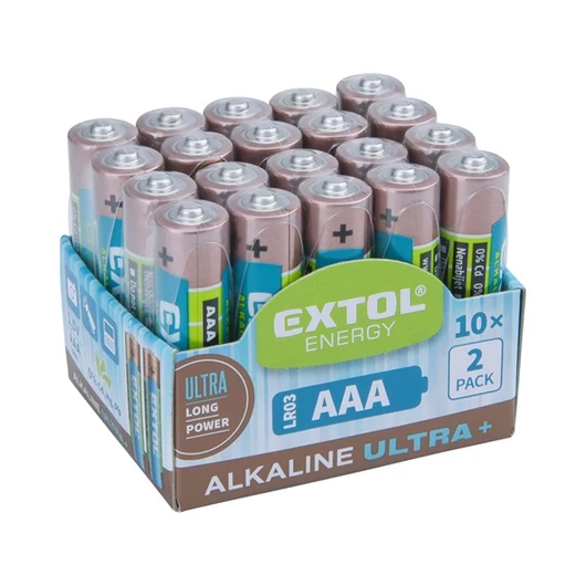 Elem klt. 20 db, alkáli, 1,5V, méret: AAA (LR03); hosszú étettartam, 10×2db-os kínálóban
