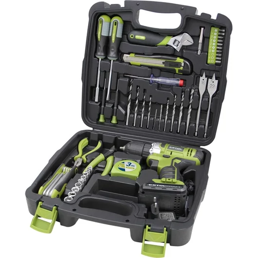 Akkus fúrócsavarozó, 12V, Li-ion, 1db 1300 mAh akku + 46 db szerszámkészlet