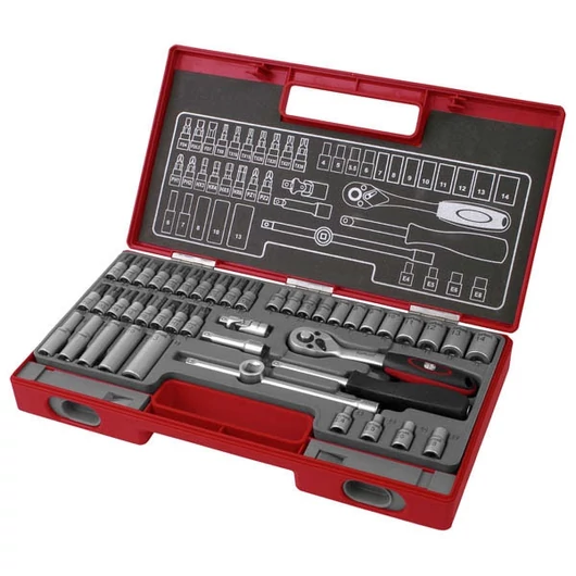 Bitdugófej és dugókulcs klt. 1/4", 45db; 61CrV5 FORTUM