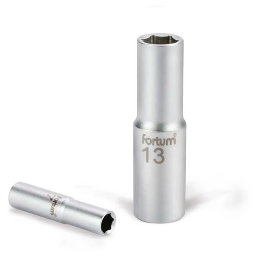 Dugófej, hosszított, 1/2", 17mm, 61CrV5, mattkróm, 77mm hosszú FORTUM
