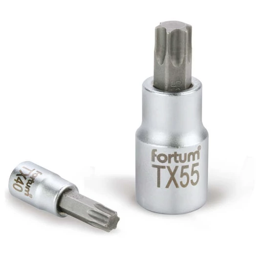 Bitdugófej, torx, 1/2", 61CrV5/S2, mattkróm; TX60, 55mm FORTUM
