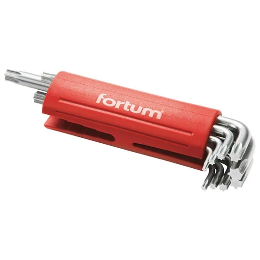 Torx kulcs klt. 9db, hosszú, T10-50, S2, 10db/cse; T10-T15-T20-T25-T27-T30-T40-T45-T50, műanyag markolat FORTUM