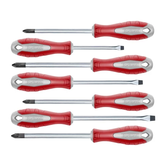 Csavarhúzó klt., 7db; lapos: 3×75, 5×100, 6×125mm, PH1×100, PH2×125, PZ1×100, PZ2×125, CV. mágneses, papír doboz