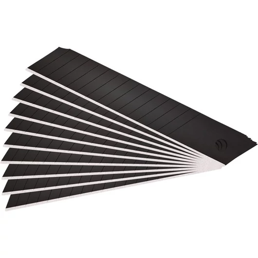 Pótpenge 10 db, fekete, tripla vágóéllel; 18×100×0,7mm, SK2 acél, HRC > 67,  tripla vágóéllel, lézeres élezés