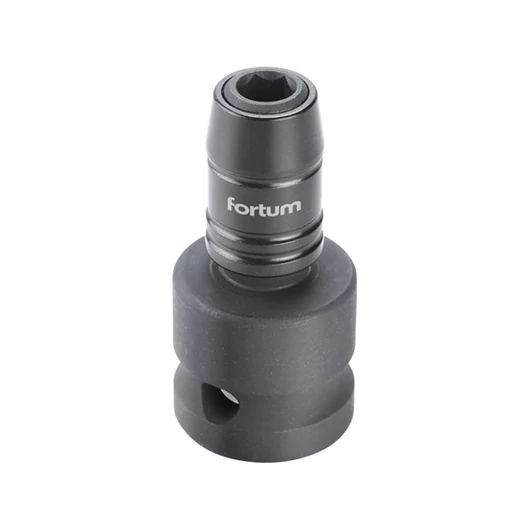 Adapter, impakt 1/4" BIT-ek gépi befogásához, 1/2" gépi befogás, gyorskioldóval, CrMoV, hossz: 49 mm