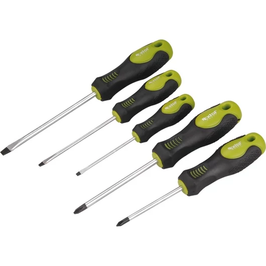 Csavarhúzó klt. 5 db, CrV, mágneses, 3db lapos:3×75mm, 4×100, 6×125mm; 2 db PH: PH1×75mm ,PH2×100mm, papír tartóban