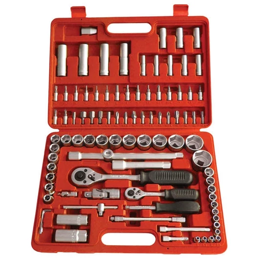 Dugókulcs klt., CV., racsnis 45fog ; 1/4" és 1/2", 94db, 4-32mm, 32db bit(lapos, kereszt,imbusz,torx), gyertyakulcs16&21