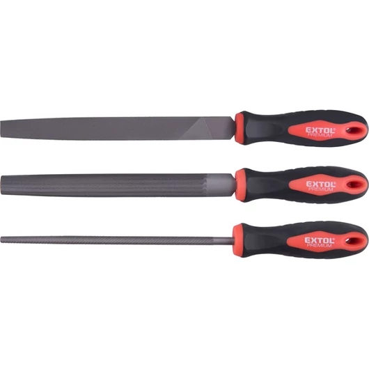 Fémreszelő klt.,  3 db (lapos, félkerek, kerek), 200mm, T12 acél,  vágat 2, finom,  TPR gumis műanyag nyél