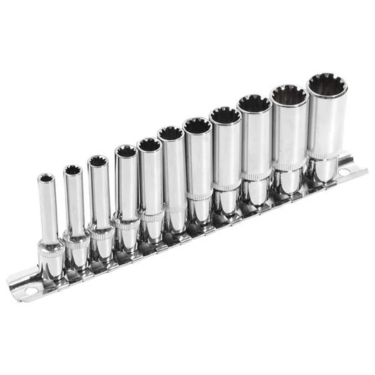 Hosszított Multi Lock dugófej klt. ; 1/4", 11db 4, 5, 5.5, 6, 7, 8, 9, 10, 11, 12, 13mm, tartó sínen