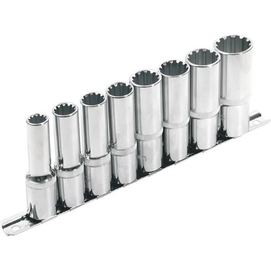 Hosszított Multi Lock dugófej klt. ; 1/2", 8db 10, 12, 13, 14, 16, 17, 19, 22mm, tartó sínen