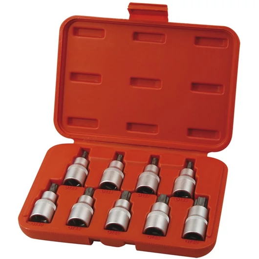 Bitdugófej klt., 9db, TORX,  1/2"×55mm (T20-25-27-30-40-45-50-55-60), S2