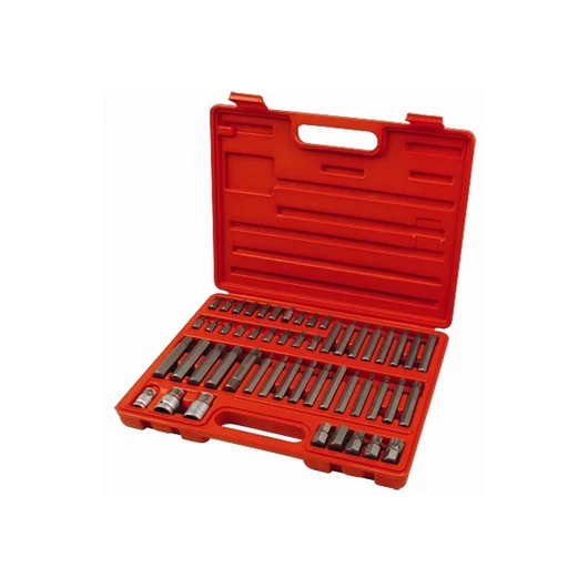 BIT klt. 51 db HEX-TORX-XZN, 10mm+14mm, 3/8"+1/2" adapterek, S2 acél, műanyag dobozban