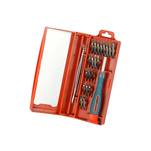 Órás csavarhúzó klt. 22 db C.V. bitekkel; lapos 1,5-3mm, PH000-PH1, PZ0-PZ1, imbusz: 1,5-3mm, torx: T6-20