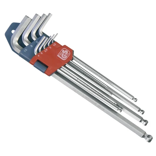 Imbuszkulcs klt., 9db, extra hosszú; gömbfej, 9db 1,5-10mm, CV., 95-237mm