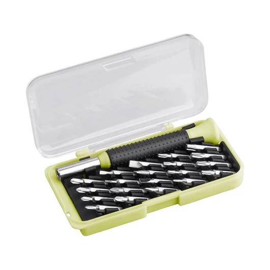 Órás csavarhúzó klt. 22 db C.V. bitekkel; lapos 1,5-3mm, PH000-PH1, PZ0-PZ1, imbusz: 1,5-3mm, torx: T6-20
