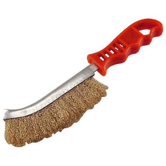 Drótkefe hajlított, műanyag nyél; rezezett, 24cm, 30mm szálhossz