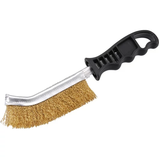 Drótkefe hajlított, műanyag nyél; réz, 24cm, 30mm szálhossz