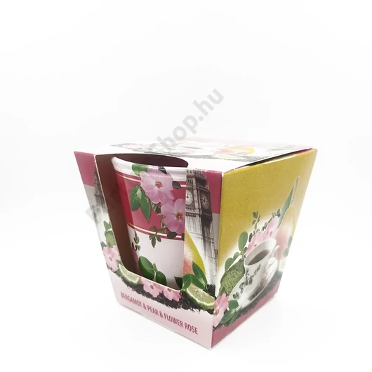 Öt órai tea (Bergamott, körte és rózsavirág) - Poharas mécses  115g