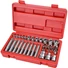 Kép 1/2 - BIT és dugókulcs klt. 35 db TORX, 1/4"+8mm+10mm+12mm BIT-ek, 1/4"+3/8" dugófejek, adapterek C.V. acél, műanyag dobozban
